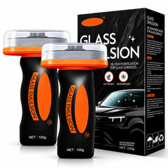 HLOBNI glass emulsion cleaner with roll-on brush for streak-free visibility.