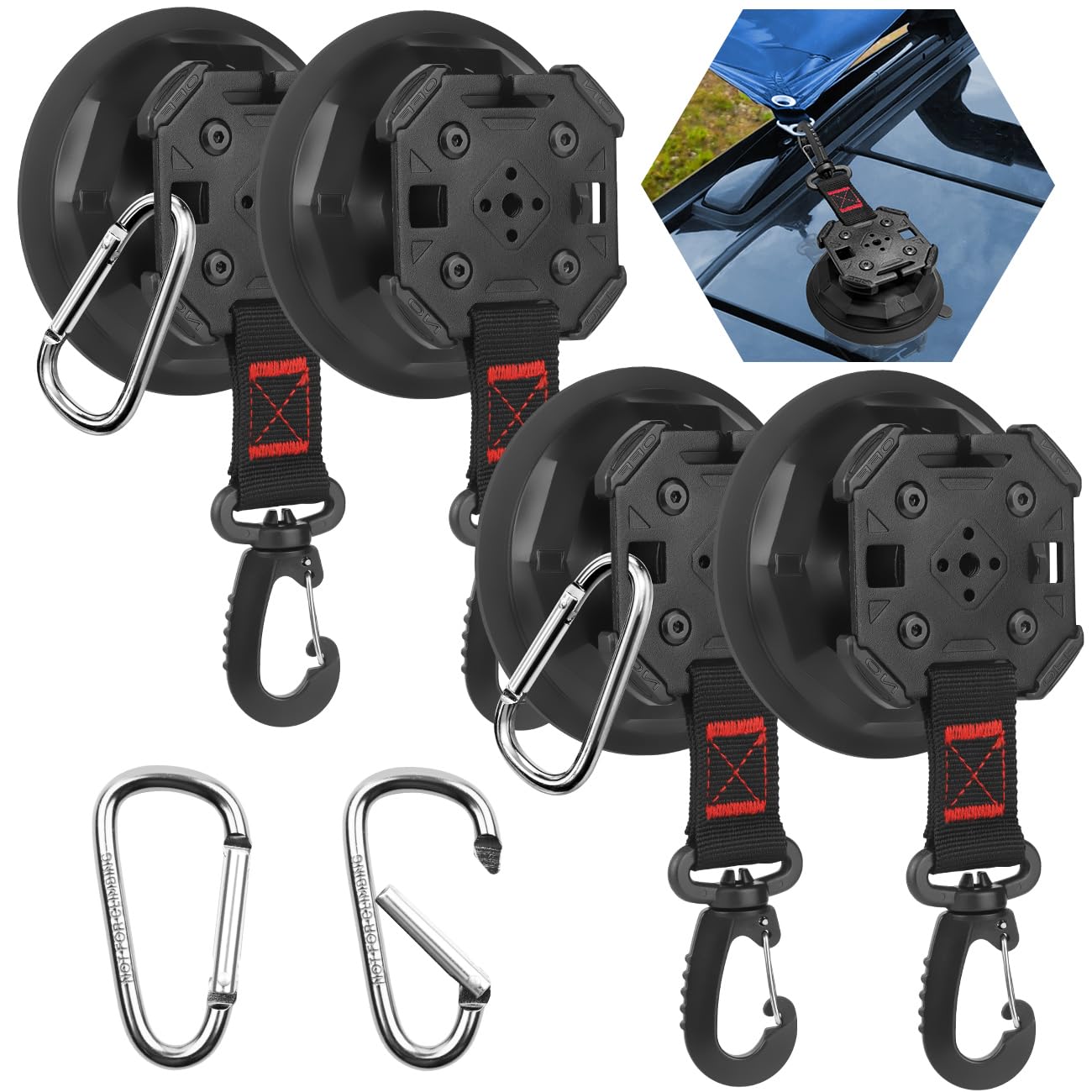 HLOGREE 4pcs heavy-duty rotating suction cups anchor hooks grip smooth surfaces securely