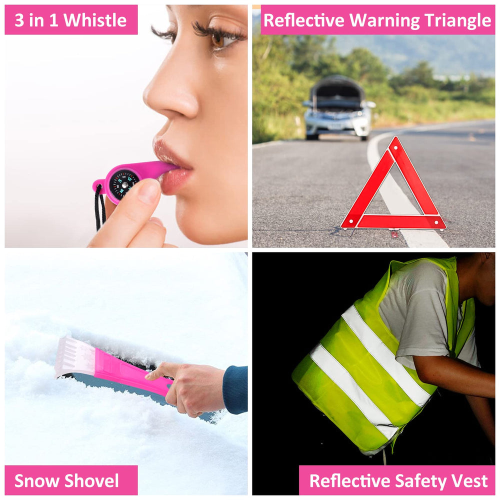 HLWDFLZ first aid kit and tow rope address common roadside needs.
