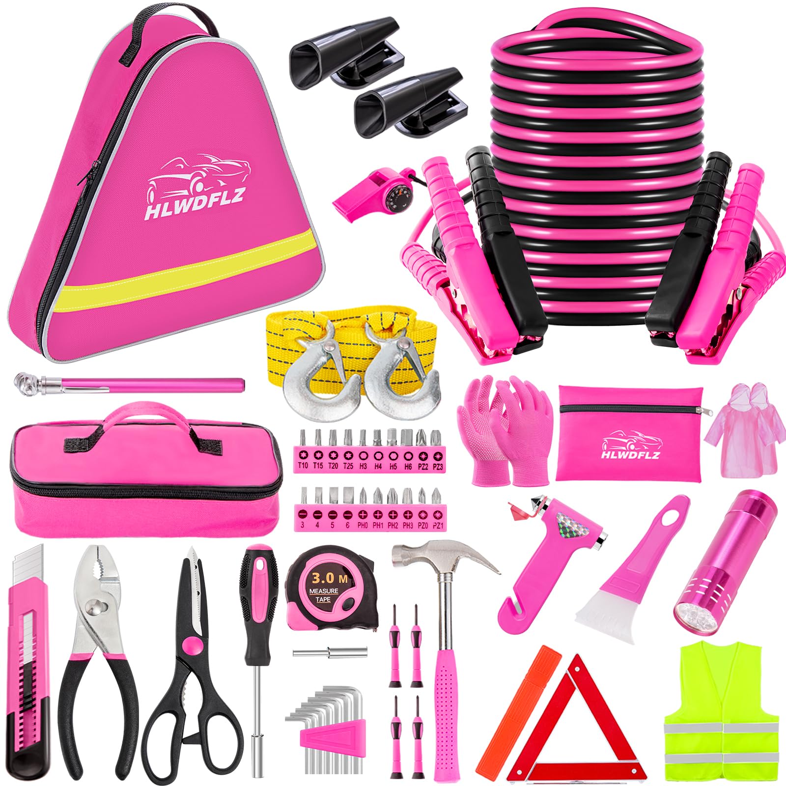HLWDFLZ pink car emergency kit storage bag enables easy transport during roadside incidents.