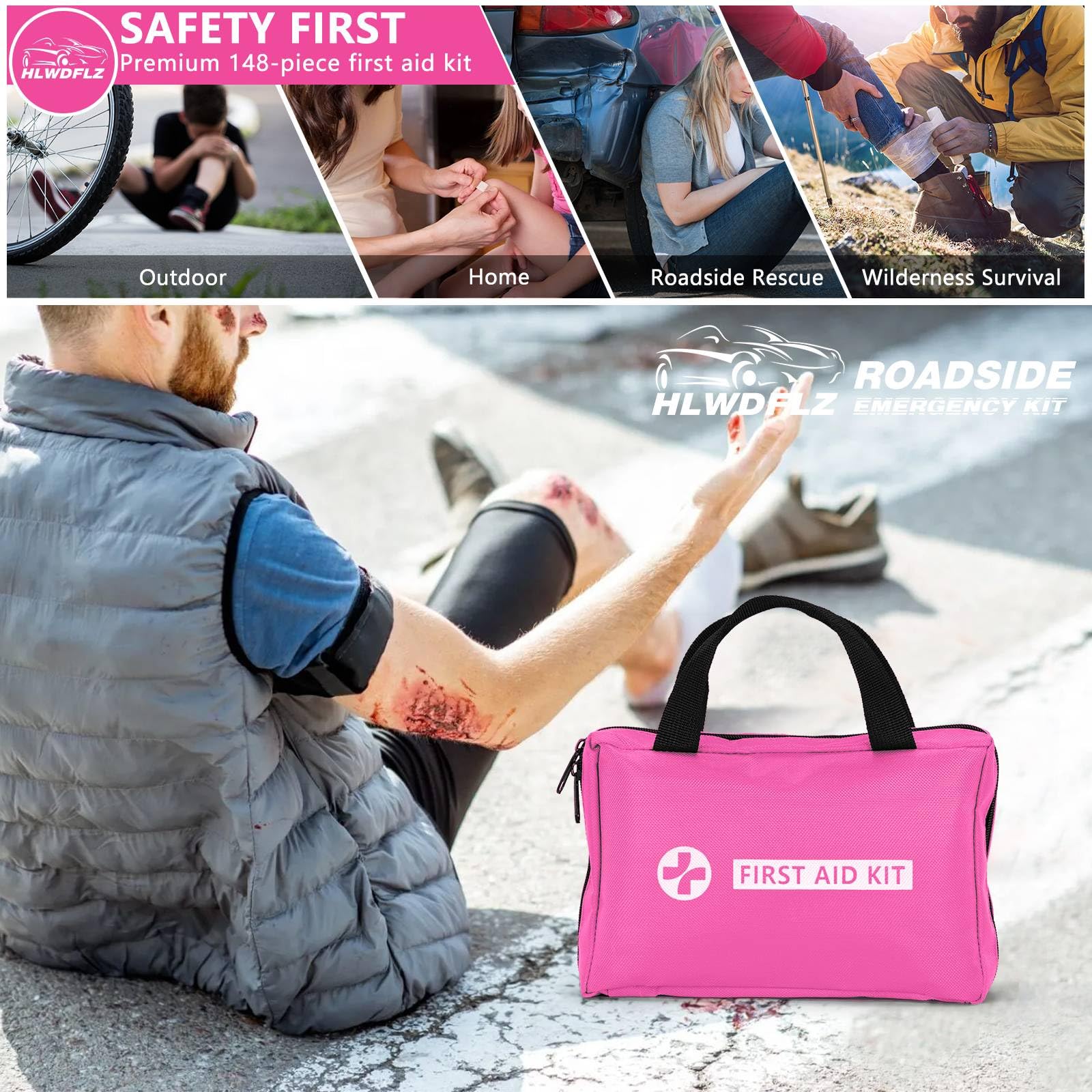 HLWDFLZ pink emergency kit bundle for visibility and safety