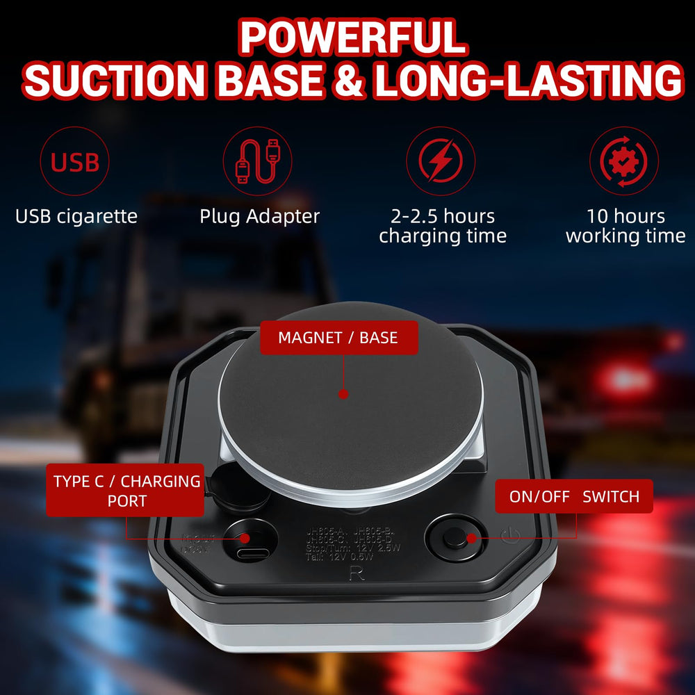 HMCYCI rechargeable trailer lights eliminate messy wiring with a built-in battery.
