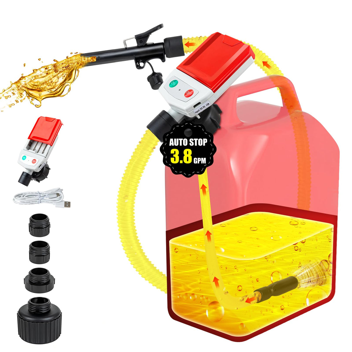 HMEEN cordless fuel transfer pump with automatic shut-off prevents spills during refueling