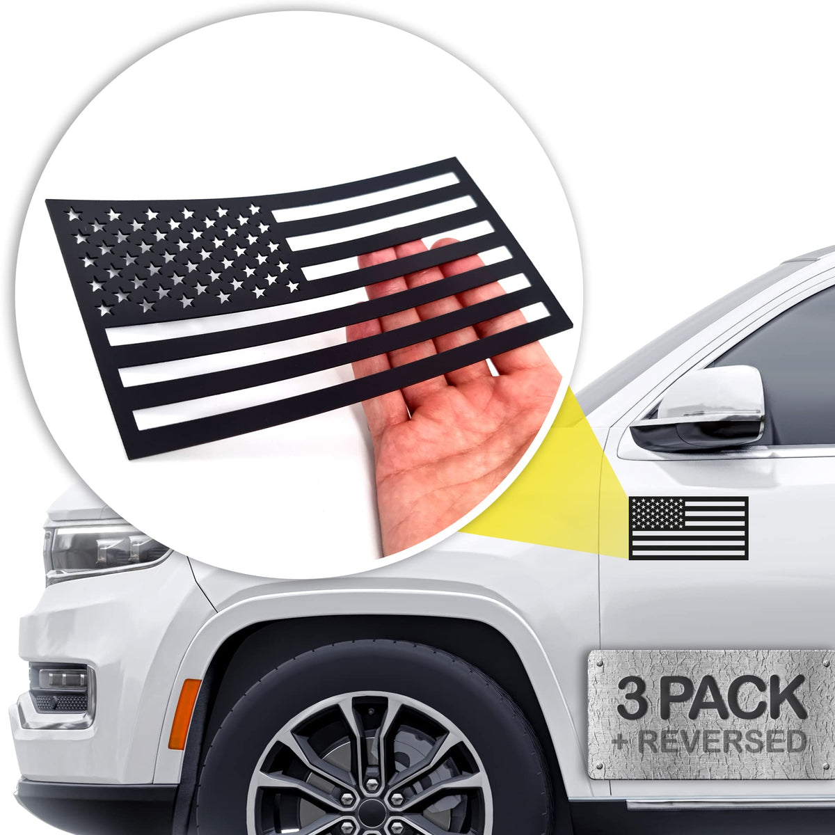 HMmagnets American flag magnet on a truck front showing secure, high-speed adhesion.