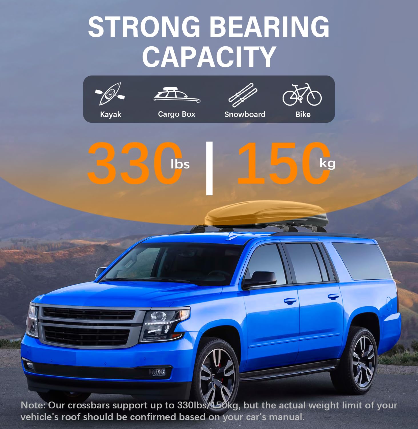 Aerodynamic crossbars reduce wind noise for quieter highway driving.