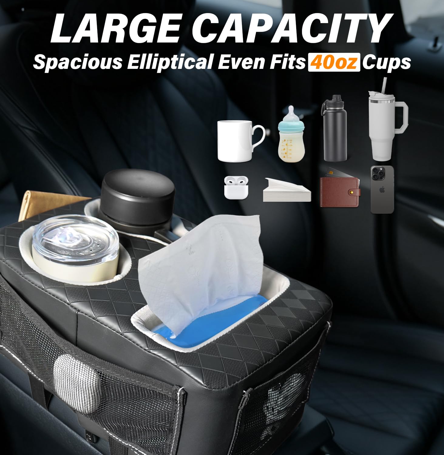 HmmtyRack built-in tissue box provides convenient tissue access while driving.