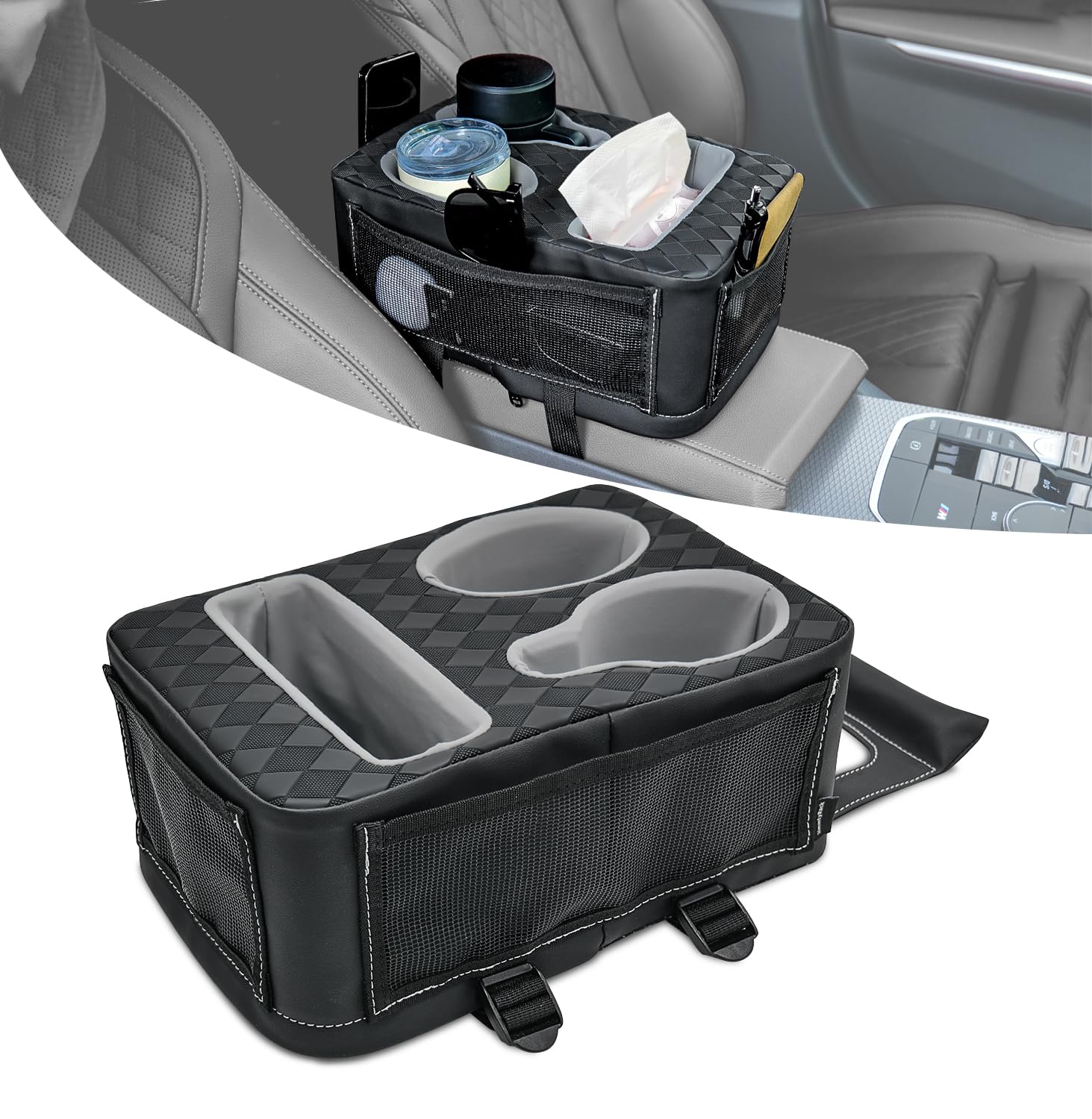 HmmtyRack center-console cup holder for front seat keeps drinks stable and accessible.