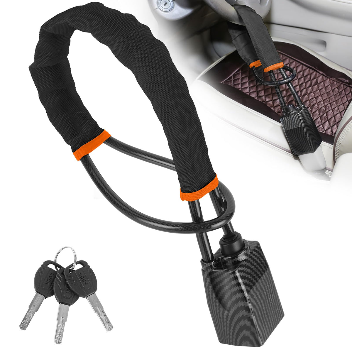HMYMYHM 2026 upgraded steering wheel lock on a car dashboard for enhanced protection