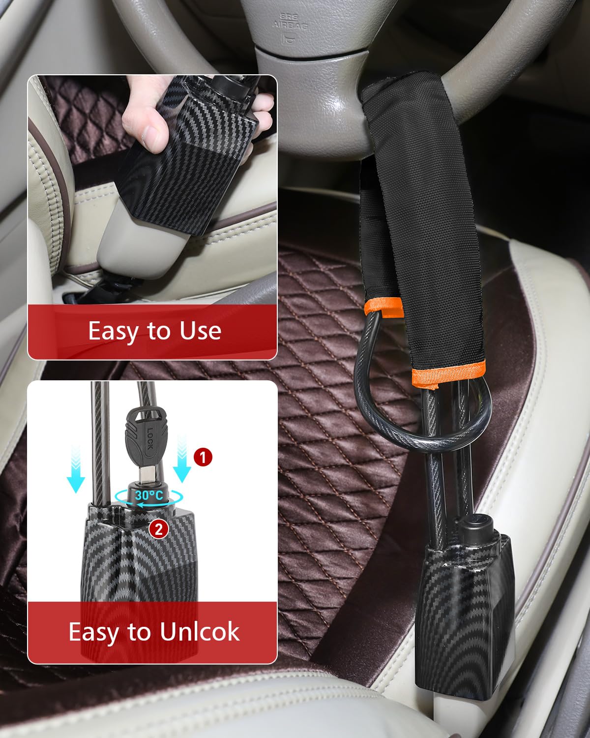 Braided steel wire lock cable reinforcing the device's strength and durability
