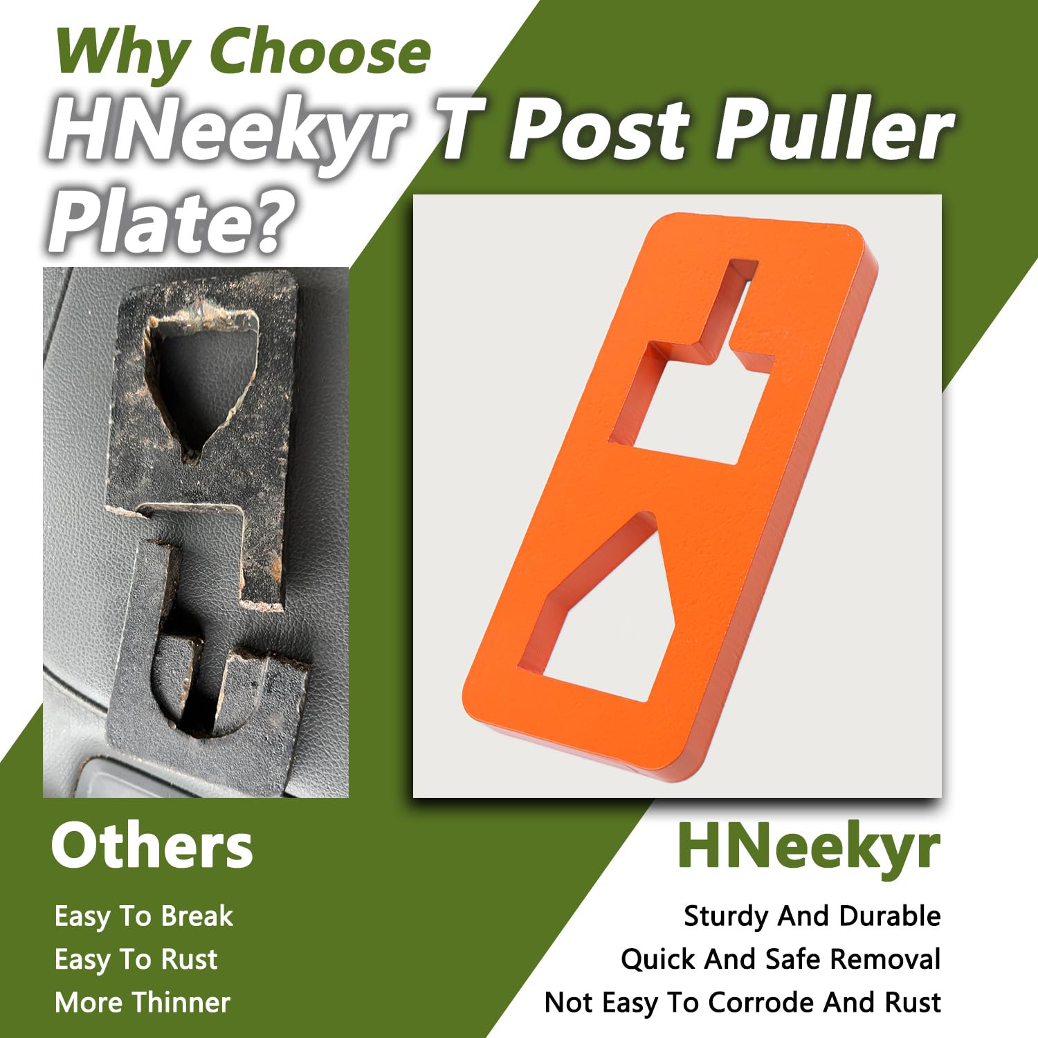 HNeekyr T Post Puller Plate with chains orange enables versatile attachment options.