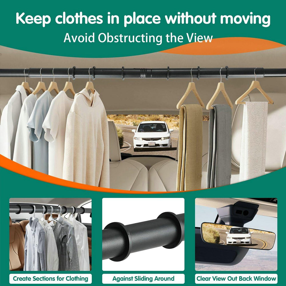Hoapavi car clothes hanger bar features nine anti-slip rings to prevent movement.
