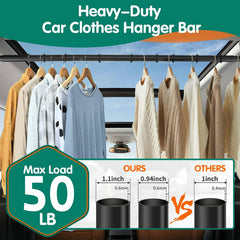 Hoapavi car clothes hanger bar shows telescopic adjustment to fit 30–62 inch vehicles.