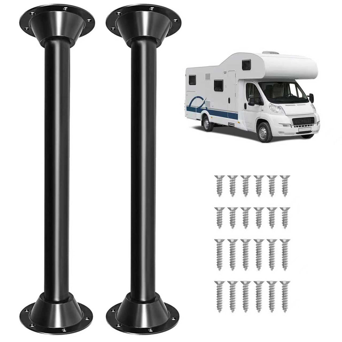Hobuska 29in RV table leg close-up showing sturdy aluminum construction for travel stability.