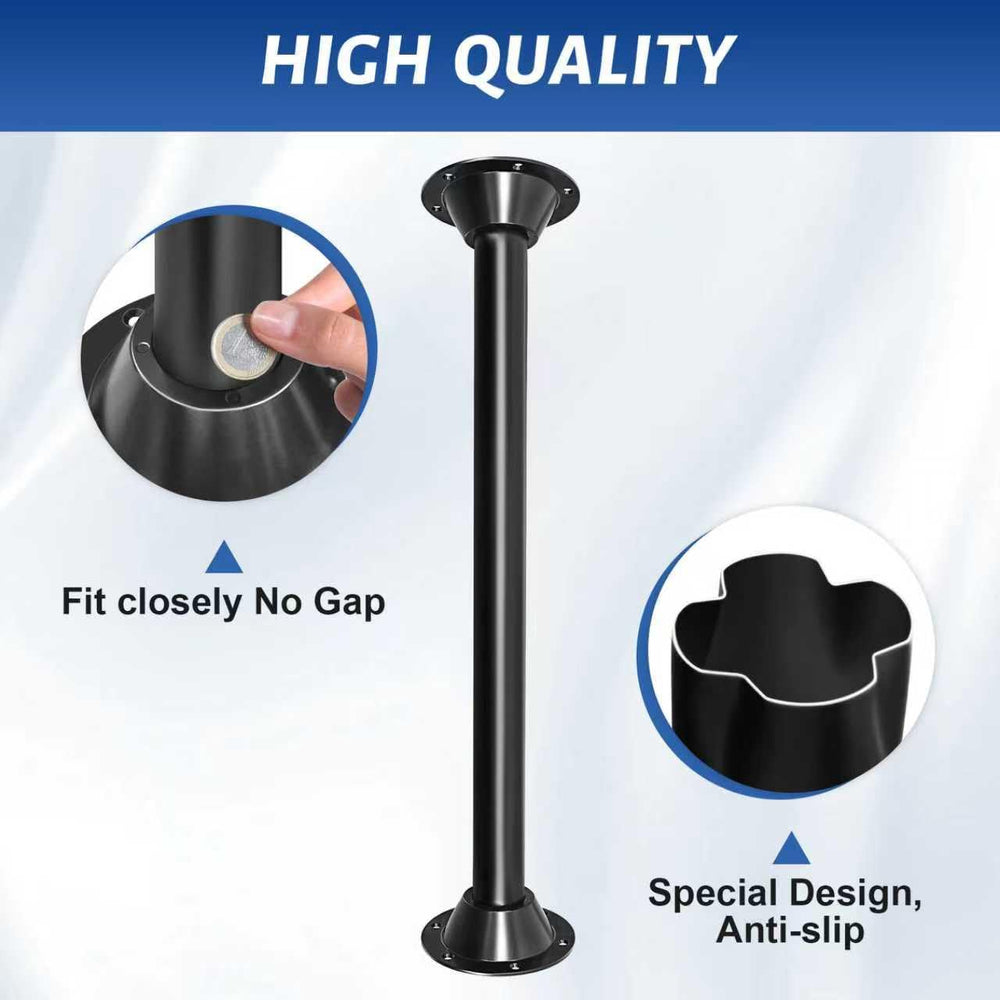 Hobuska black matte finish on legs and mounts resists rust in outdoor environments.