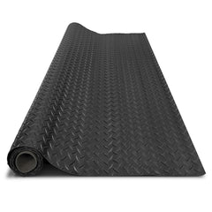 Hobuska garage floor mat with diamond-plate texture for secure footing.
