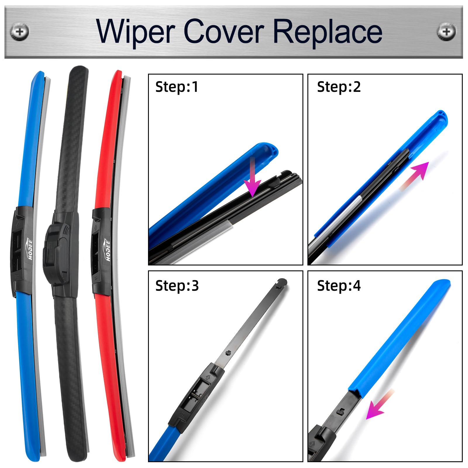 HODEE 17inch front wiper blade side view shows fit and coverage