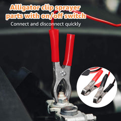 Durable alligator clips grip battery terminals firmly.