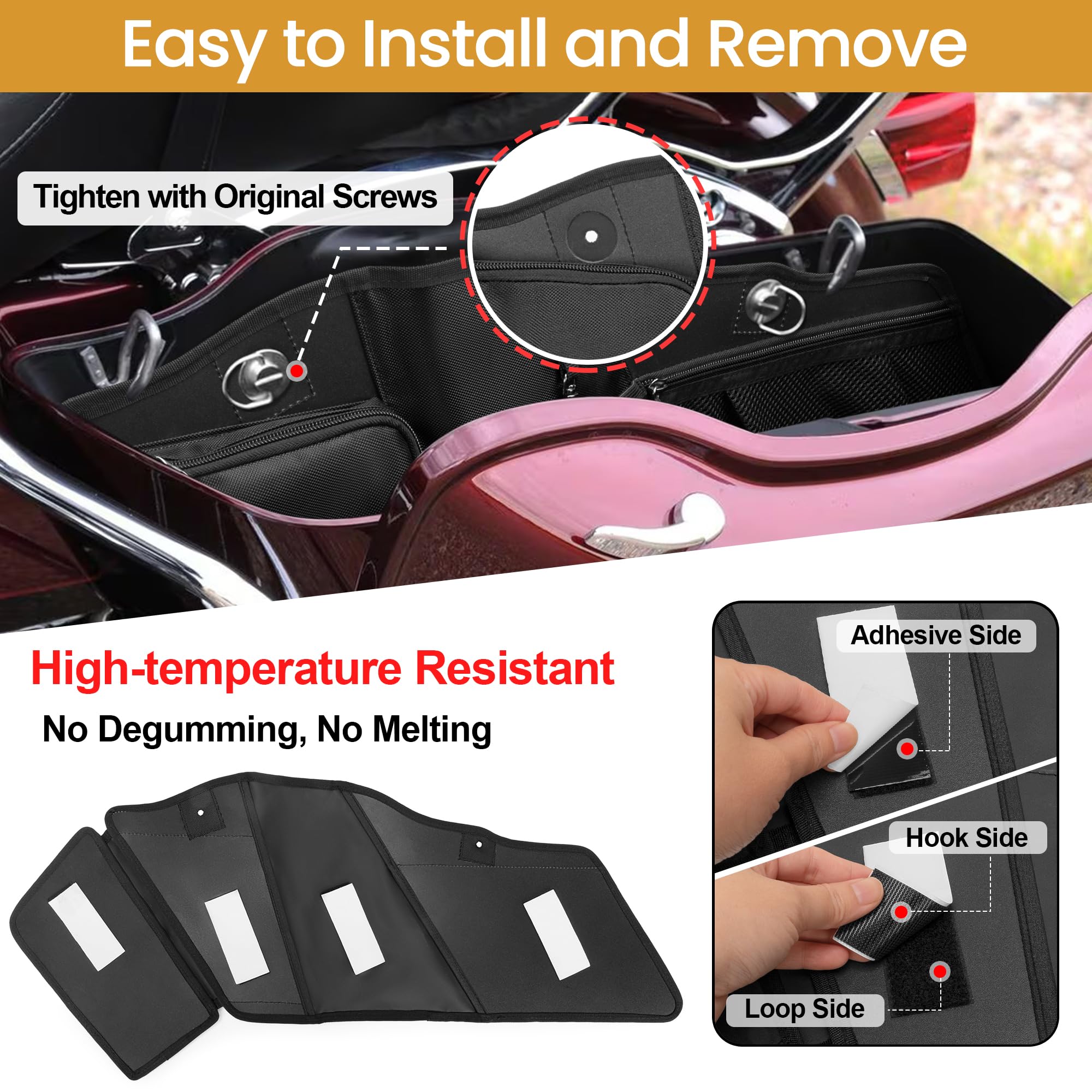 HODRANT saddlebag organizer magnetic pocket image emphasizes secure storage during restless commutes.