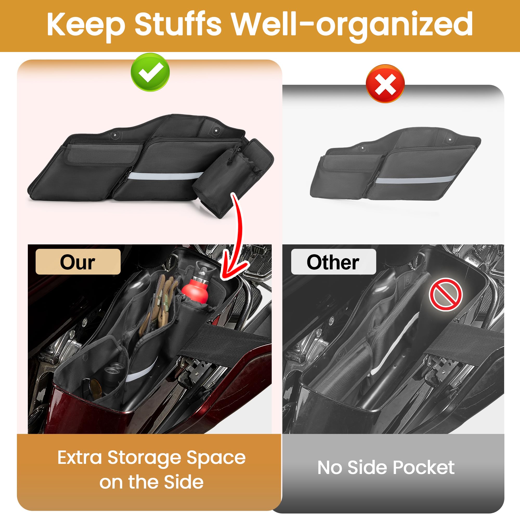 HODRANT saddlebag organizer reflective strip showcases night visibility for safer late rides.