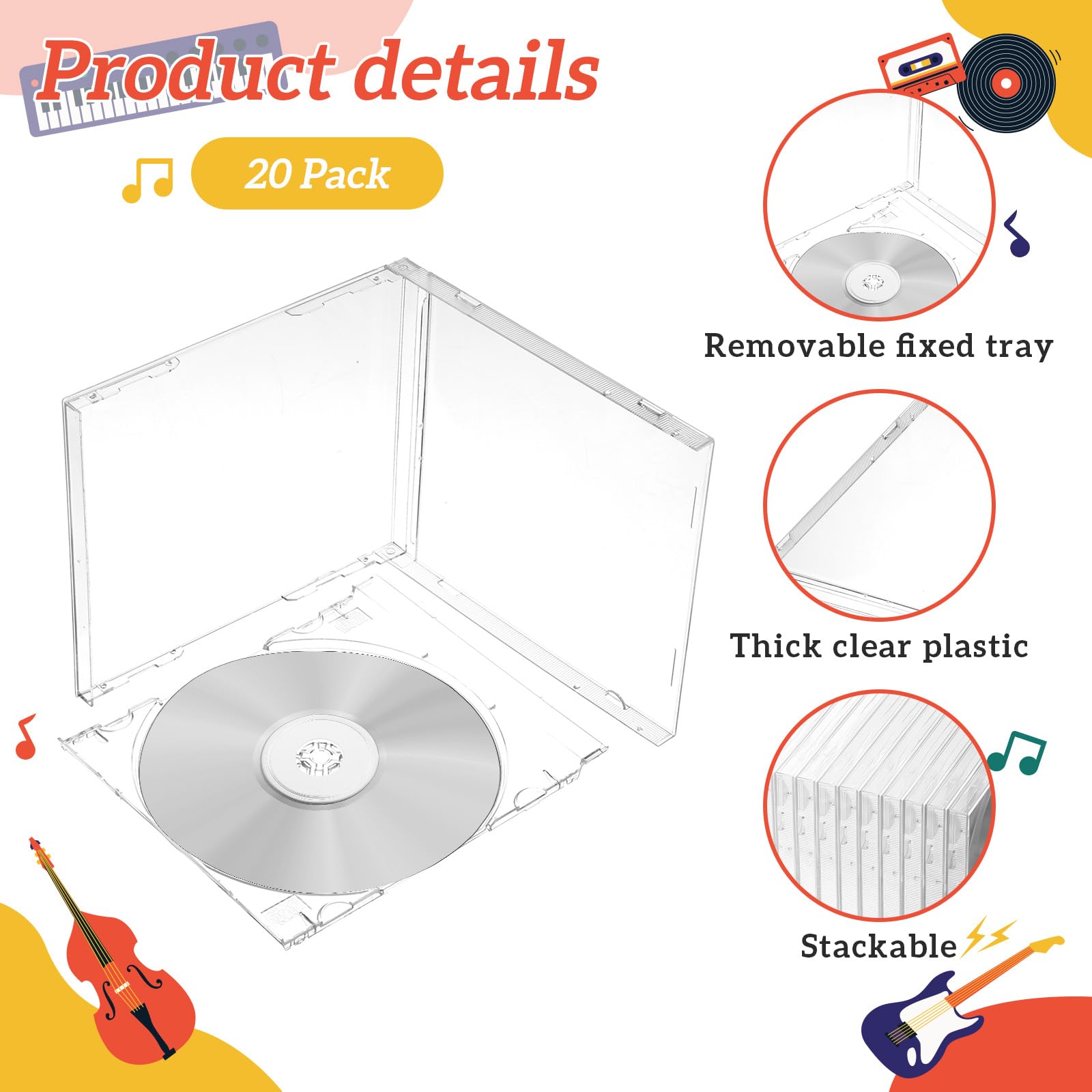 HOFURME jewel CD case provides quick disc identification with transparent tray.