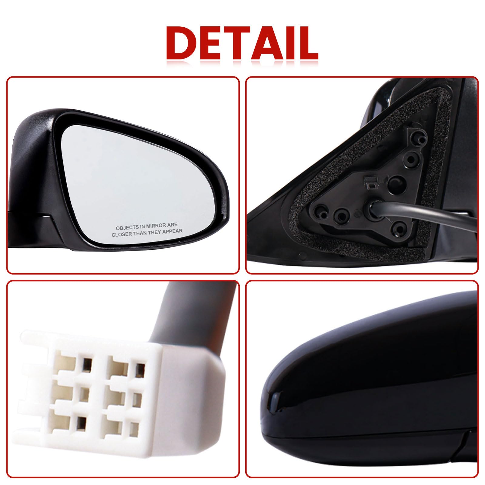 Hoiedt black-painted Camry mirror matches exterior styling and color.
