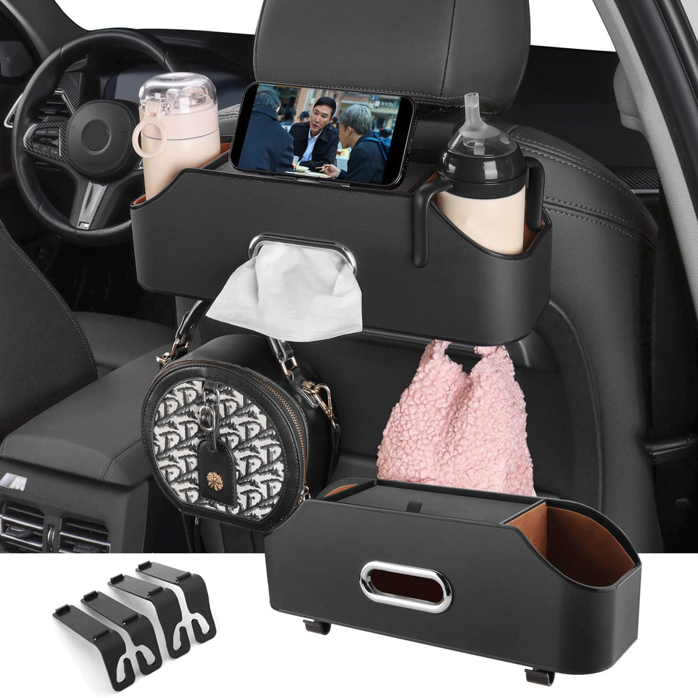 HOLDCY car back seat organizer with dual cup holders and tissue box for clutter-free trips