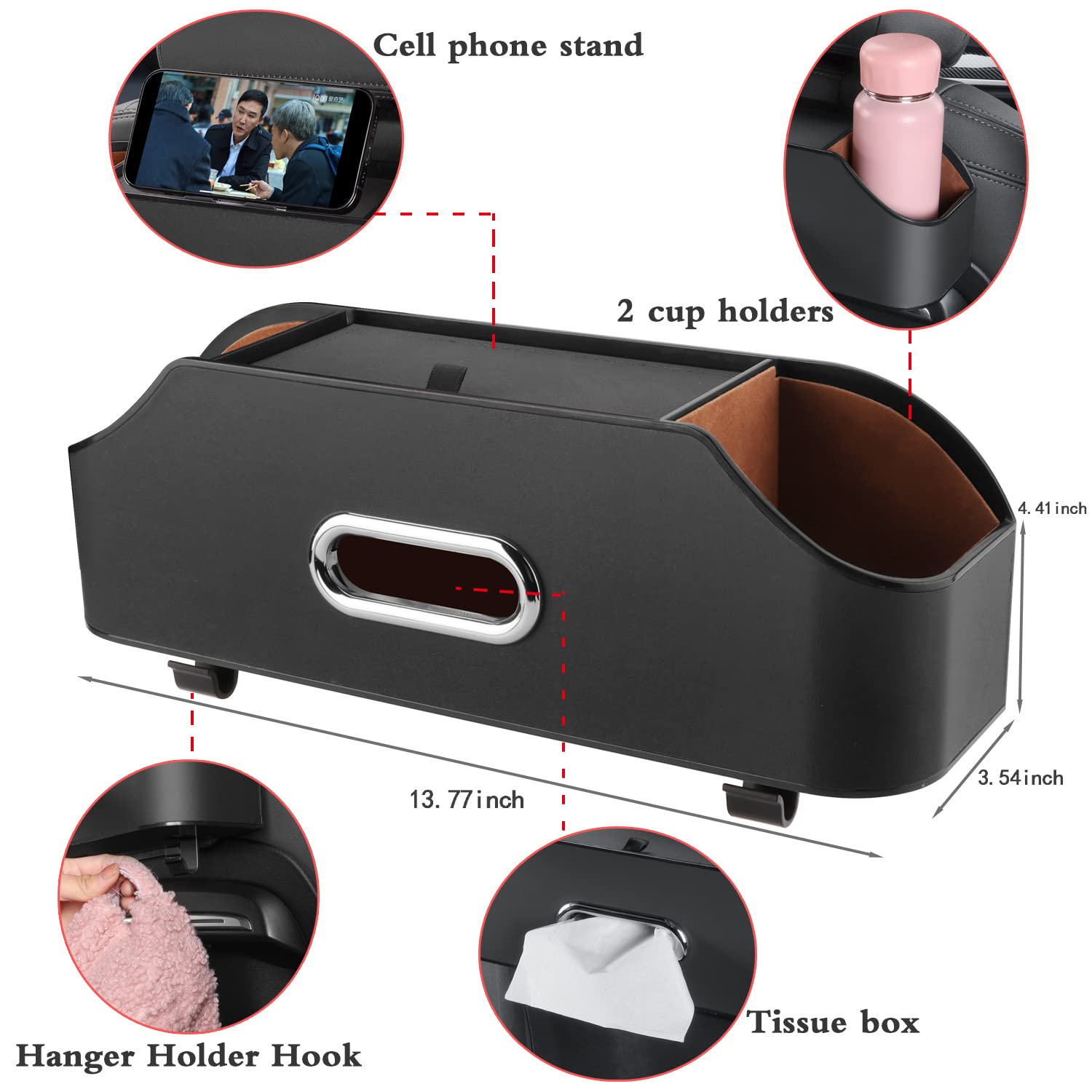 HOLDCY back seat organizer with phone/tablet holder and side hooks for convenience