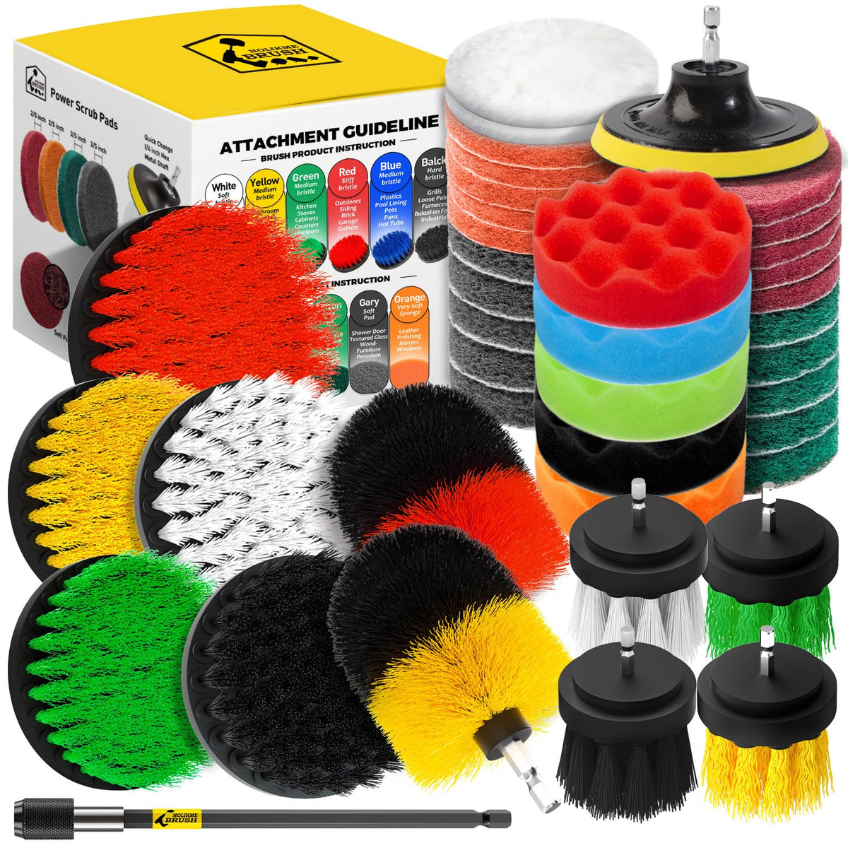 Holikme drill brush attachment set brushes for durable cleaning without scratching delicate surfaces