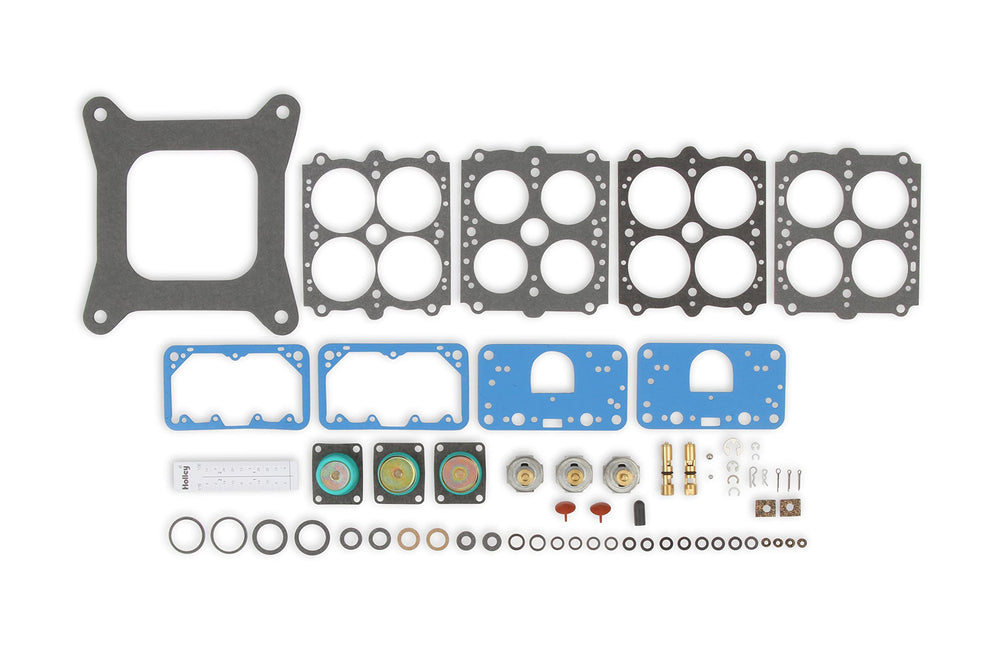 Holley Renew Kit for carburetor pack enables easy rebuild and reliable performance.