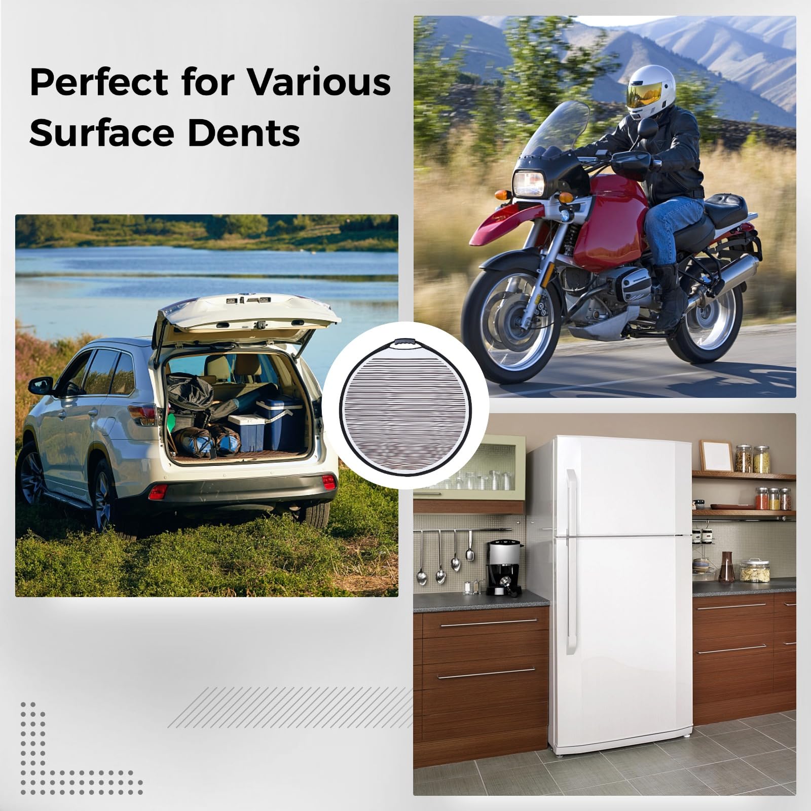 Ergonomic-handle dent detection board offers a secure grip and control
