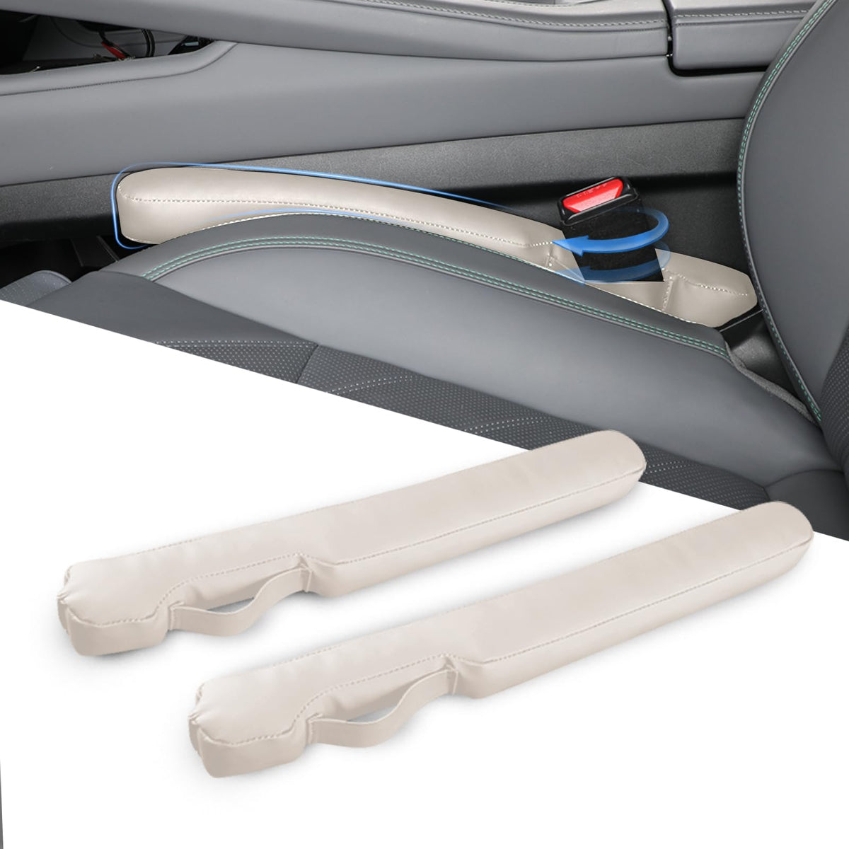 Homaupt Leather Seat Gap Filler two pack beige front view blocks items from dropping