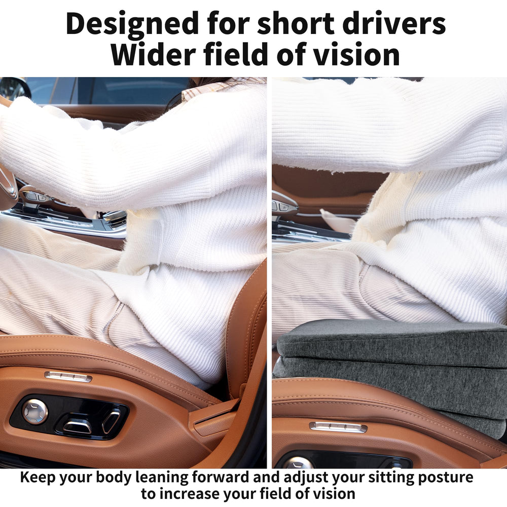 HOMBYS universal fit cushion measures 17x13.8x6.3 inches for most cars.