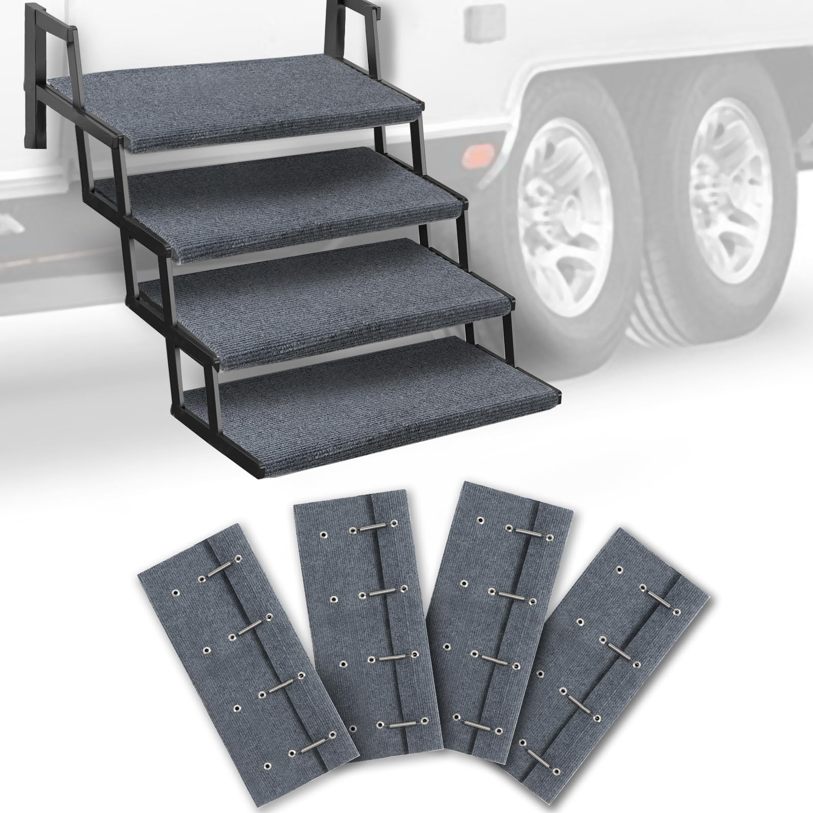 HOMEE RV step covers 4-pack secured on wide 23-inch stairs for cleaner entry