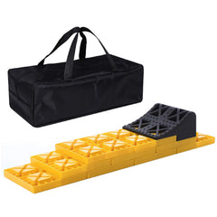 Homeon Wheels leveling blocks interlock for stable RV leveling on uneven ground