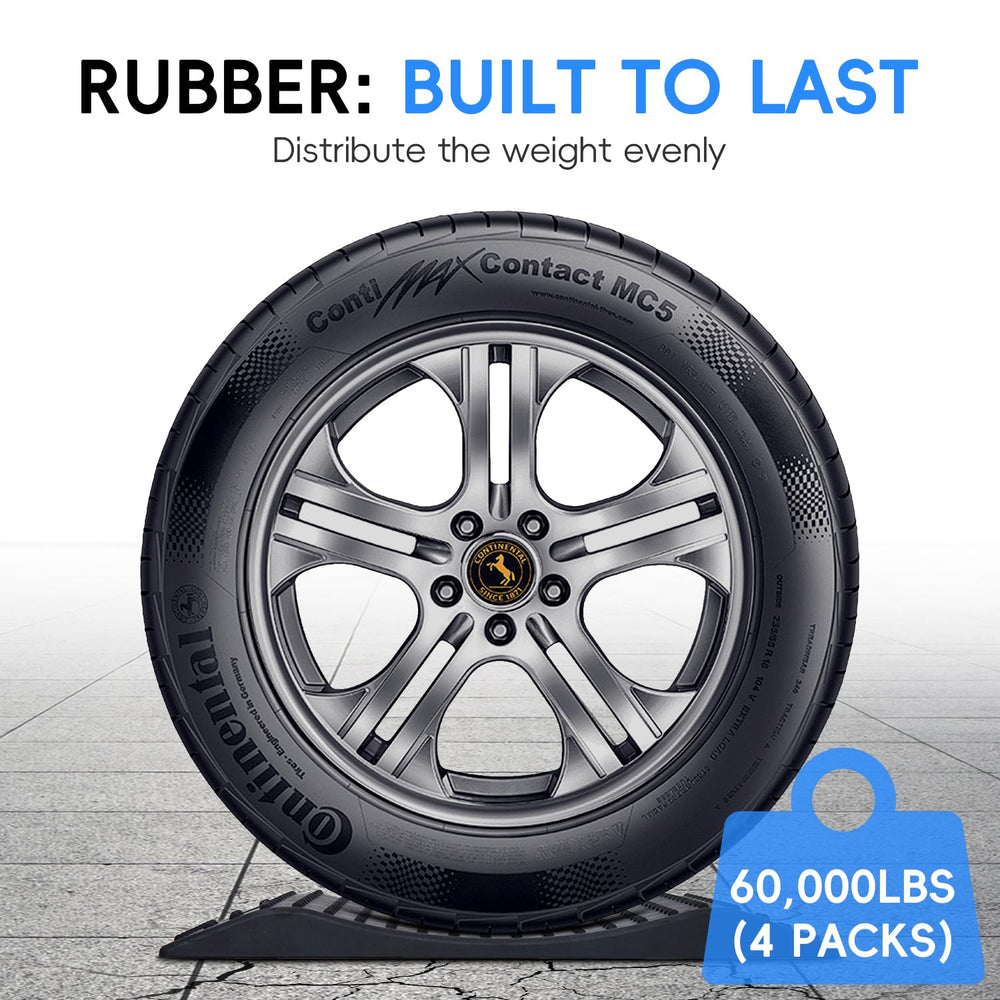 Homeon Wheels Tire Saver Ramps measure 17in by 8.7in by 2.3in for versatile tire fit.