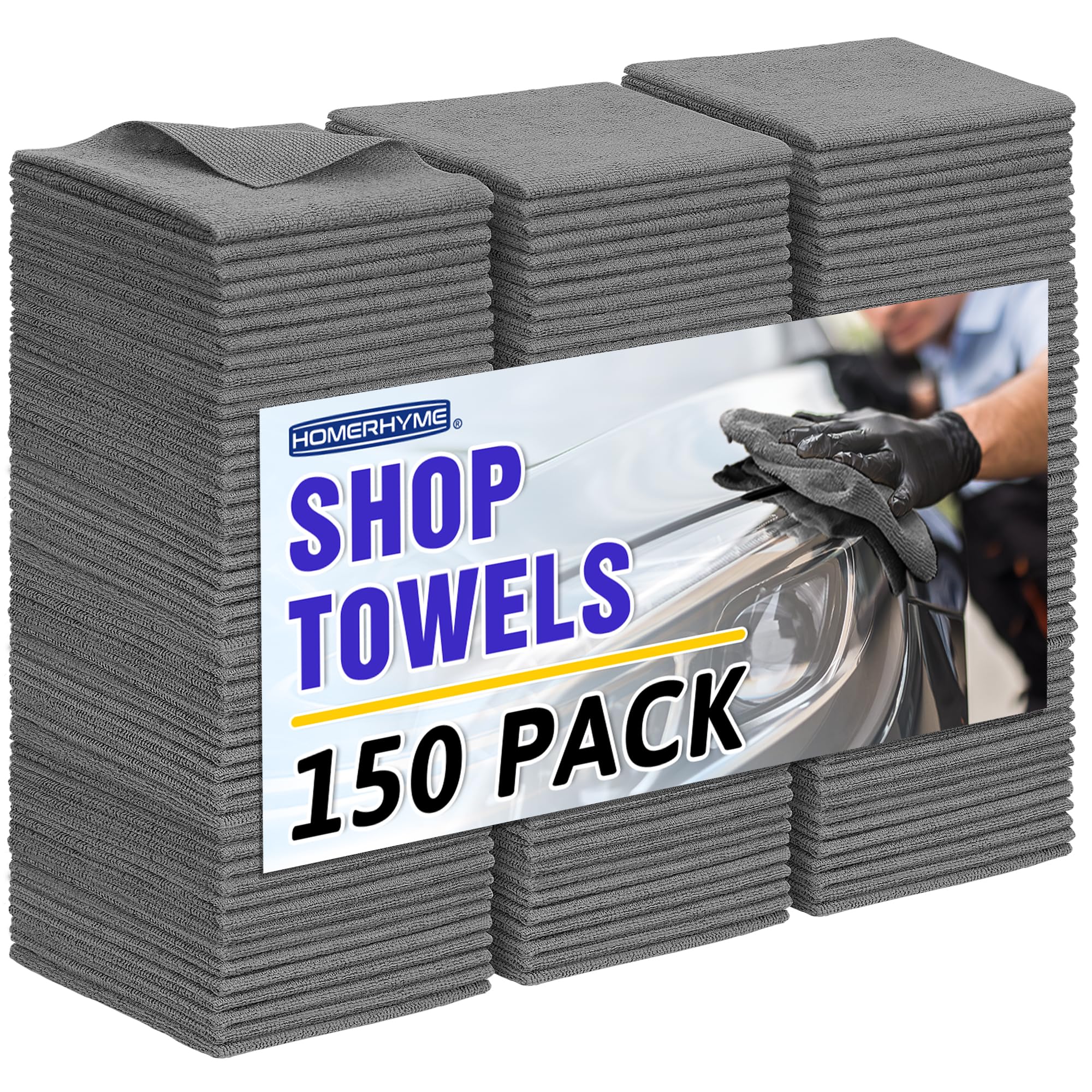 HOMERHYME microfiber cleaning cloths 150-pack grey for lint-free surfaces