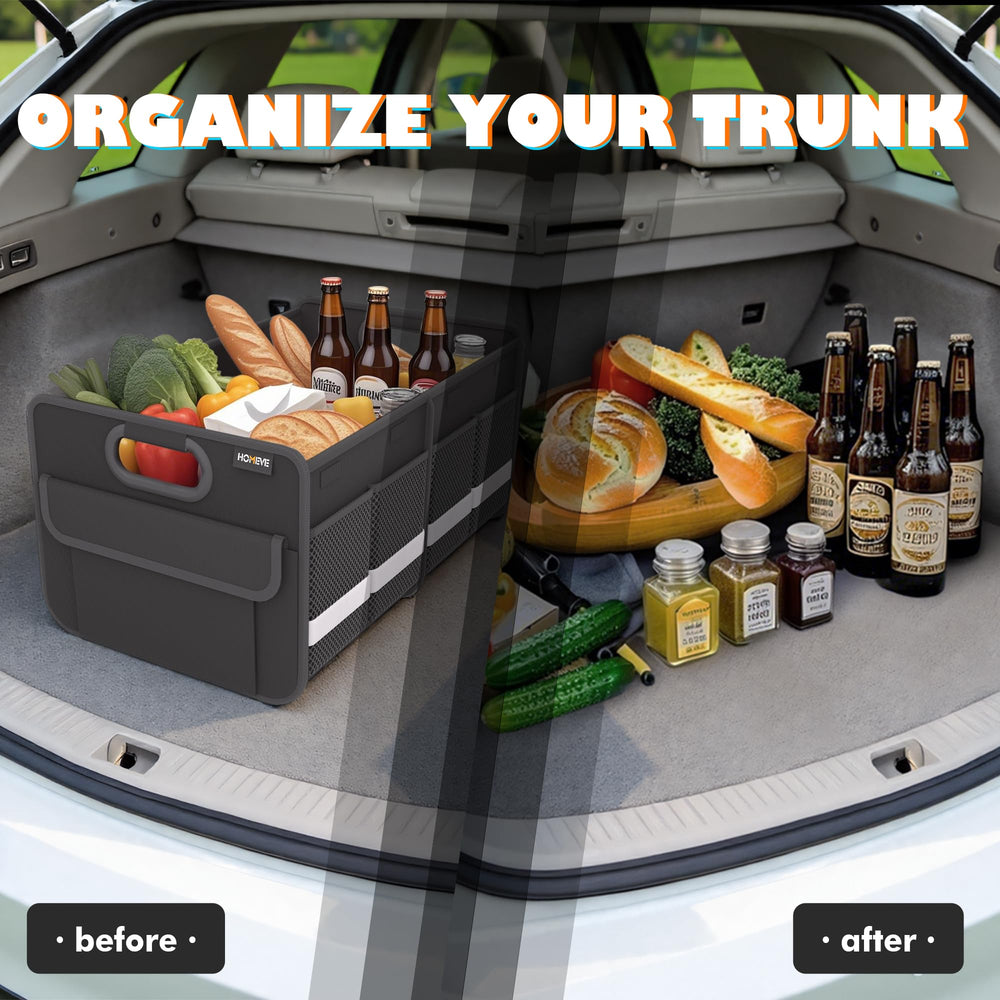 Homeve trunk organizer in a vehicle demonstrating versatile storage.