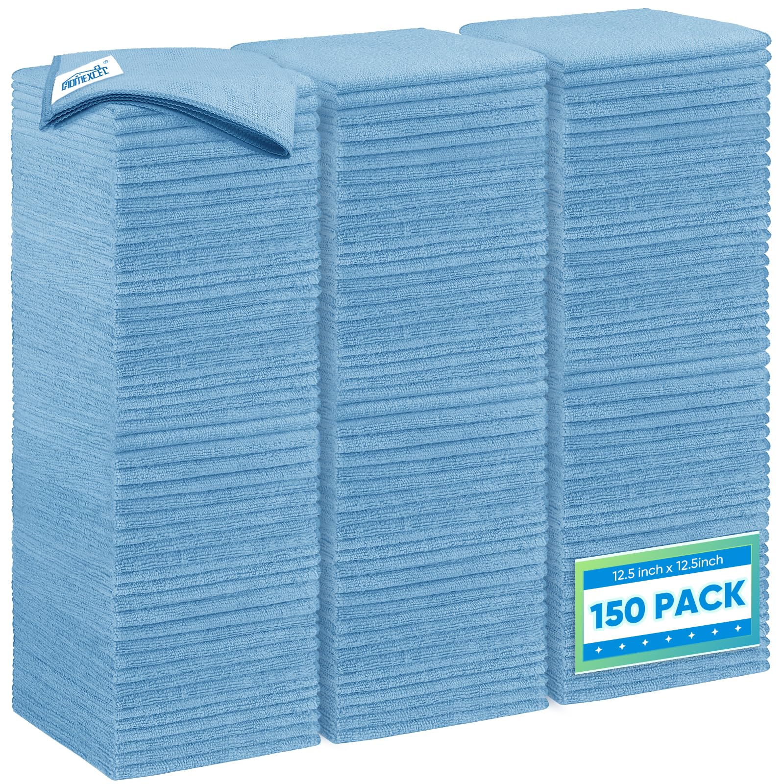 HOMEXCEL blue microfiber cloth 150-pack for fast car cleaning and absorption.