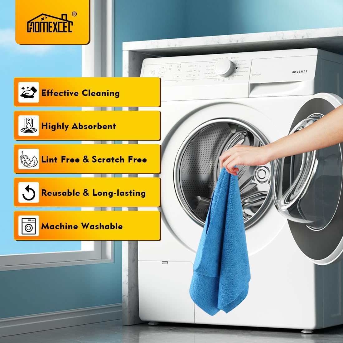 HOMEXCEL blue microfiber towel value-packed 100-pack