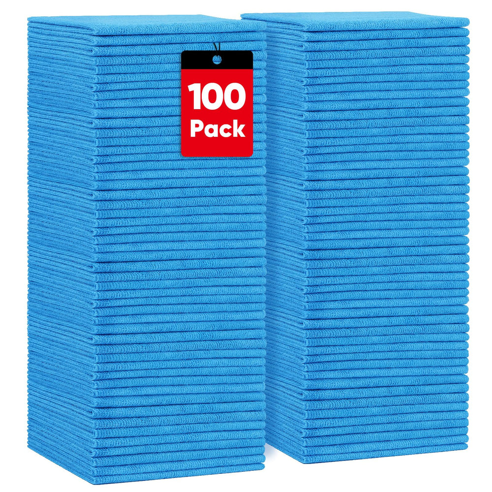HOMEXCEL blue microfiber towel showing absorbent cleaning for spills