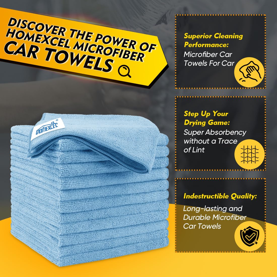HOMEXCEL car cleaning cloth with high absorbency for quick drying.