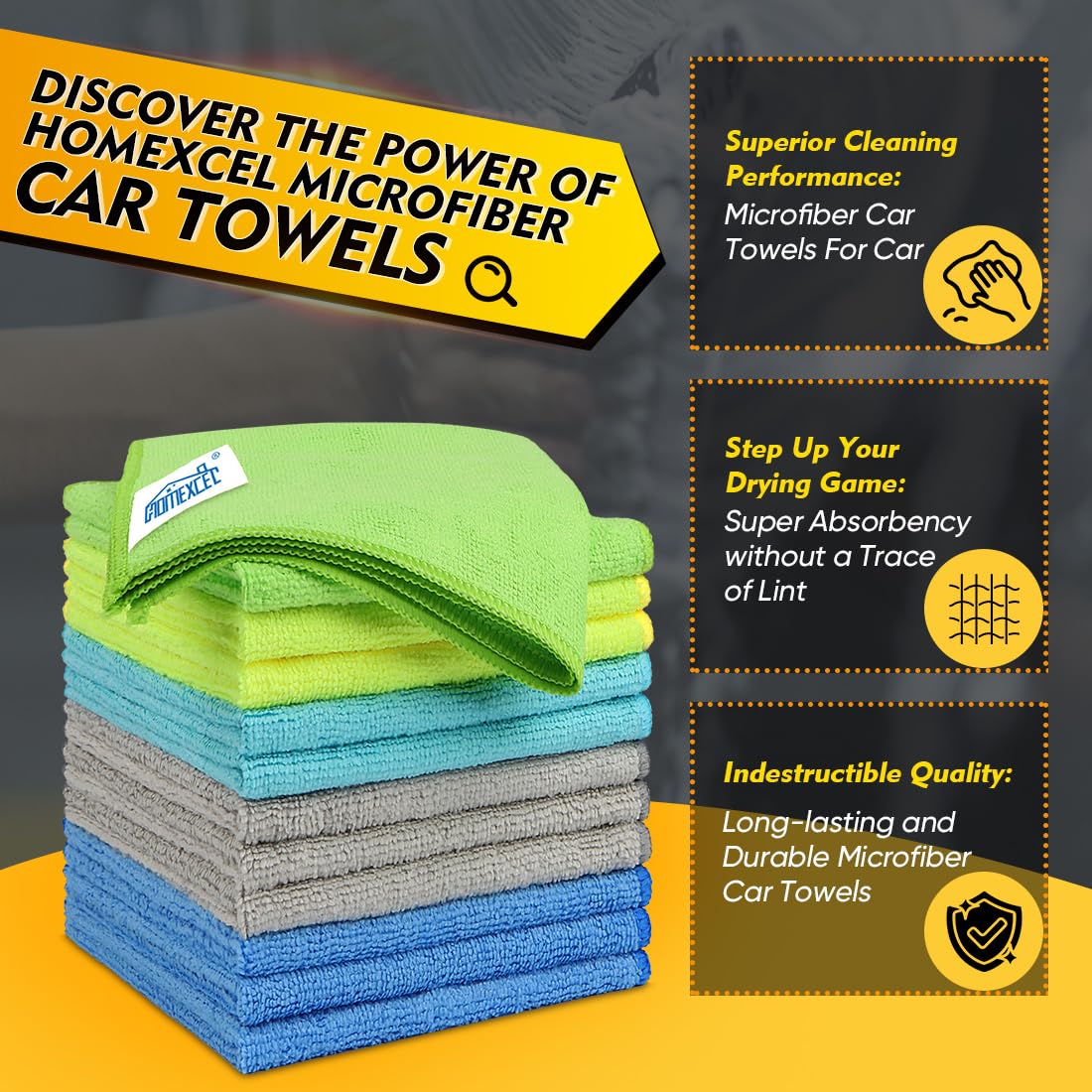 HOMEXCEL car wash towel shows ultra-absorbent drying without scratches