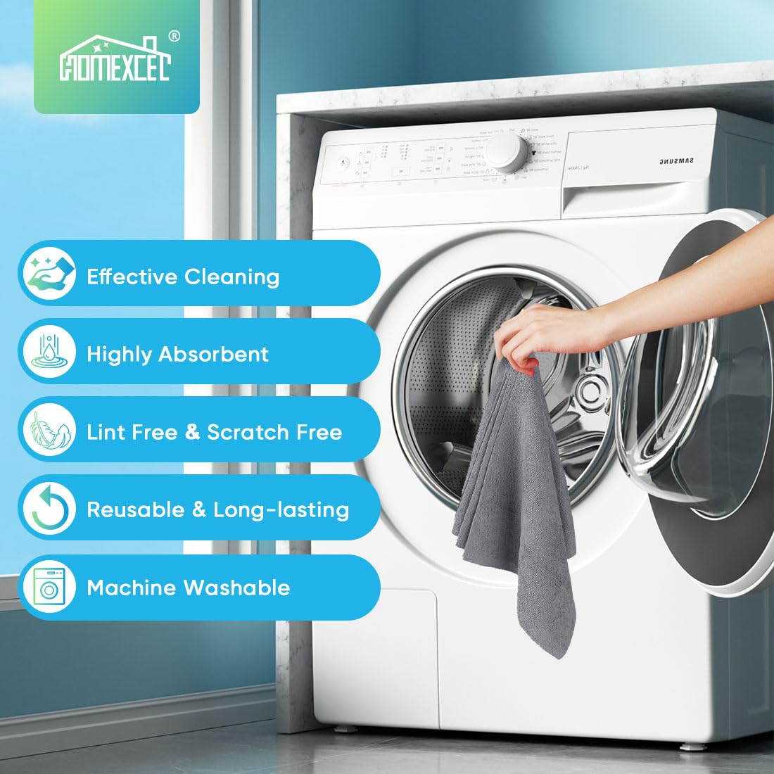 HOMEXCEL highly absorbent cloths lock liquids securely, helping tidy up spills with ease.