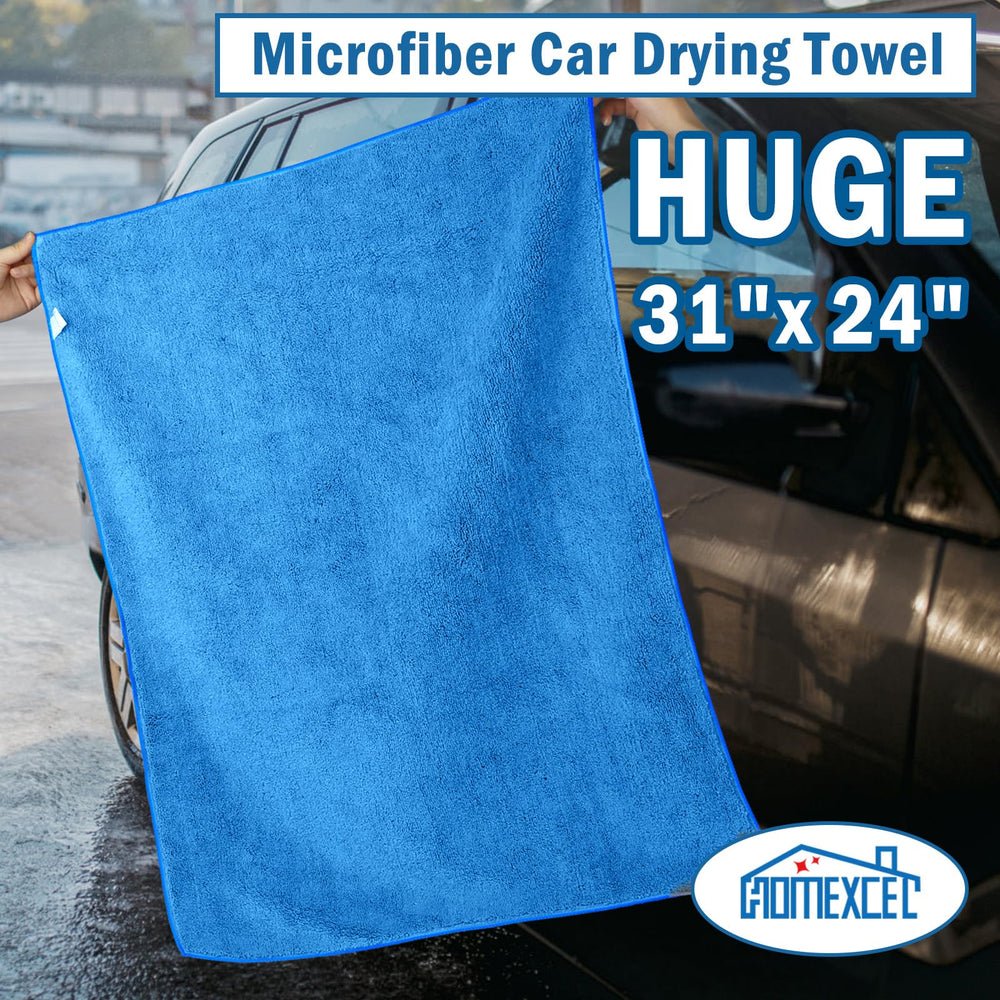 HOMEXCEL large towel performing scratch-free wipe on glass and chrome surfaces.