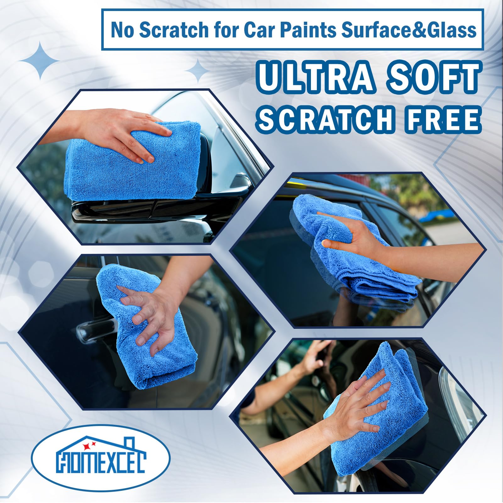 HOMEXCEL microfiber towel, reusable after washes, reduces waste and saves money.