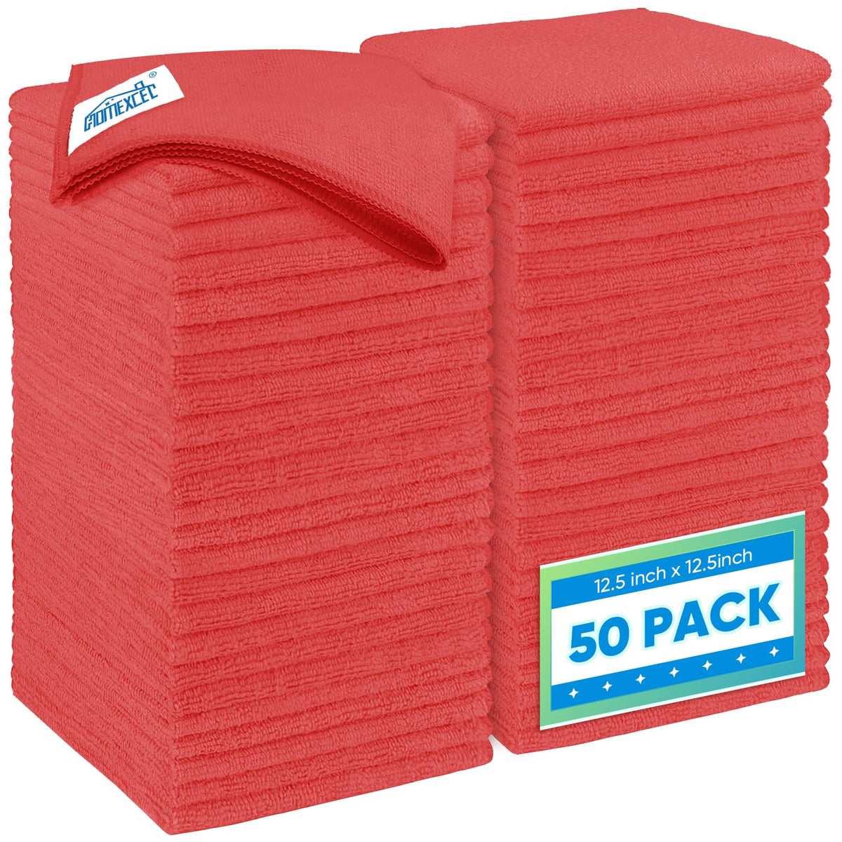 HOMEXCEL red microfiber cloth pack for car detailing with lint-free finish.