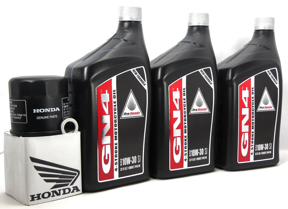 Honda CBR600RR oil change kit with GN4 oil, OEM filter, and crush washer for easy maintenance