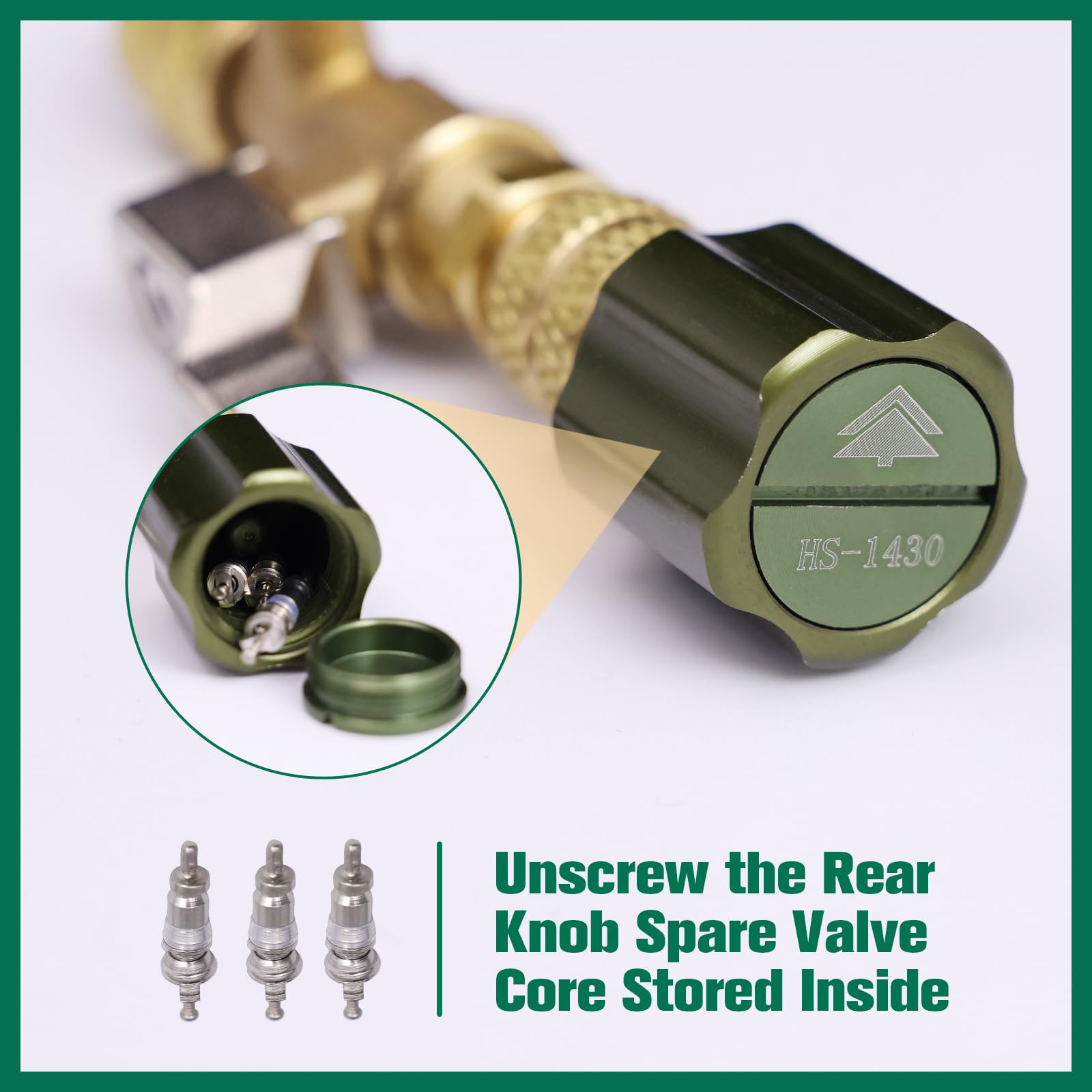 Side view of Hongsen valve core tool showing dual SAE ports for quick core access.