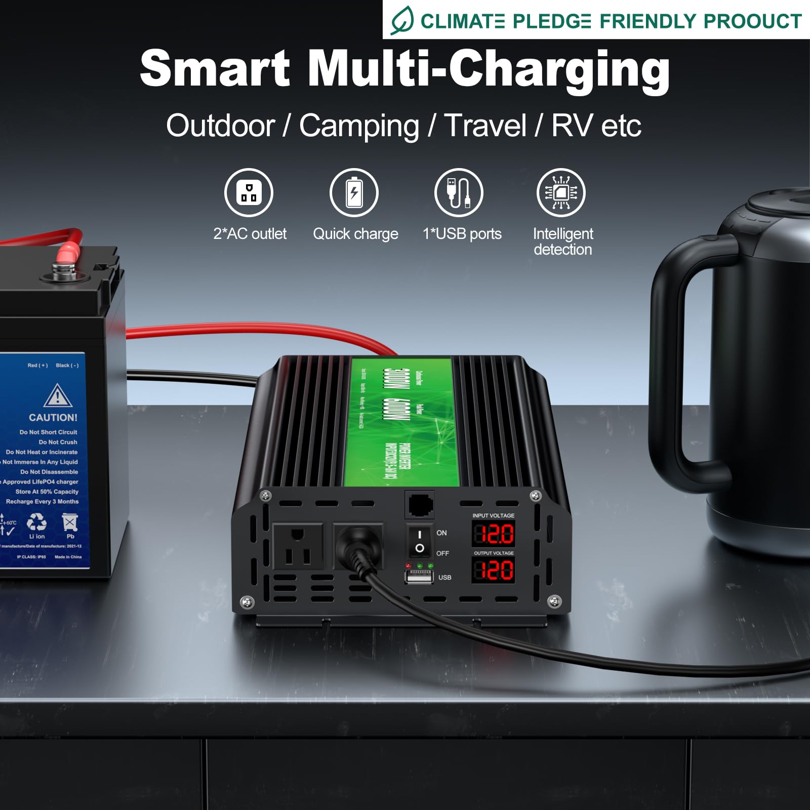 HONOURLIGHT 3000W inverter powers essential devices during camping off-grid.