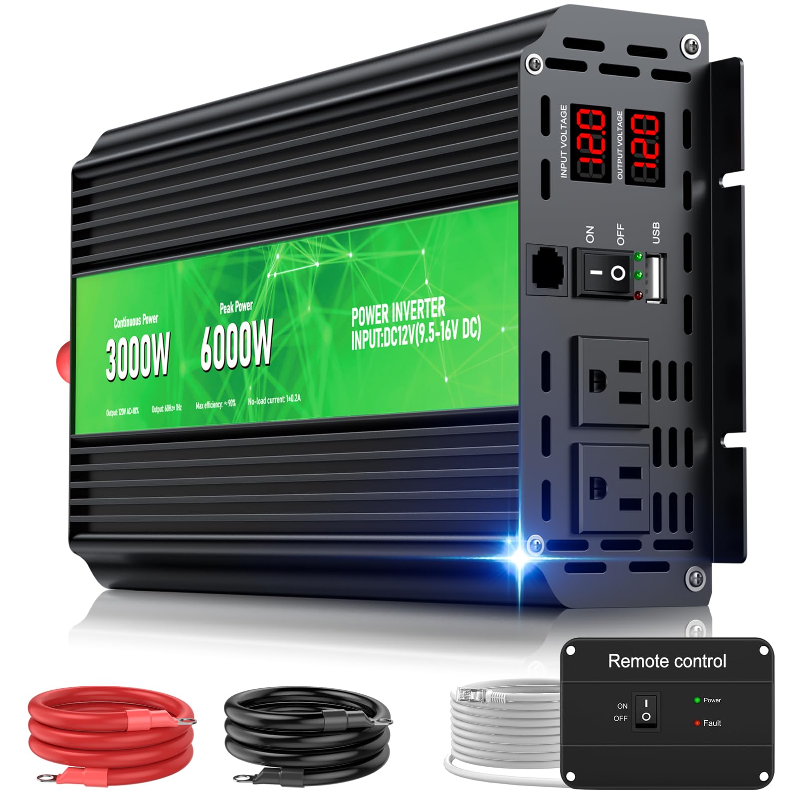 HONOURLIGHT 3000W inverter front view showing rugged housing for portable power.